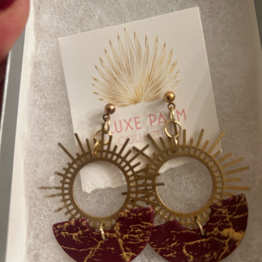 Gold and burnt red Statement Earrings